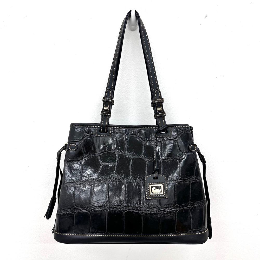 Vintage Dooney & Bourke Croc Embossed Leather Tote Bag‎ Black Shoulder Purse